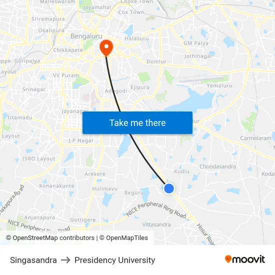 Singasandra to Presidency University map