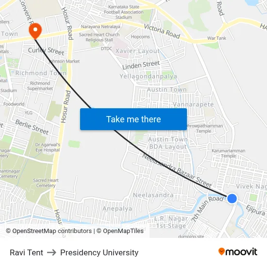 Ravi Tent to Presidency University map