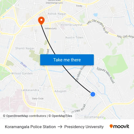 Koramangala Police Station to Presidency University map