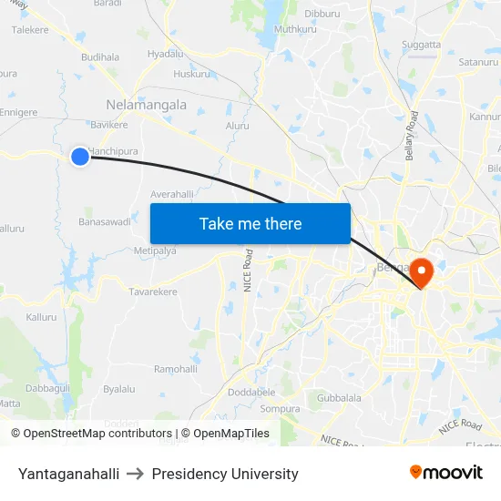 Yantaganahalli to Presidency University map