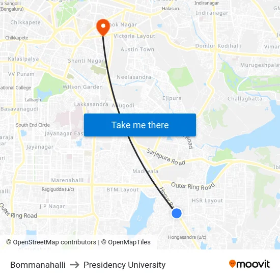 Bommanahalli to Presidency University map