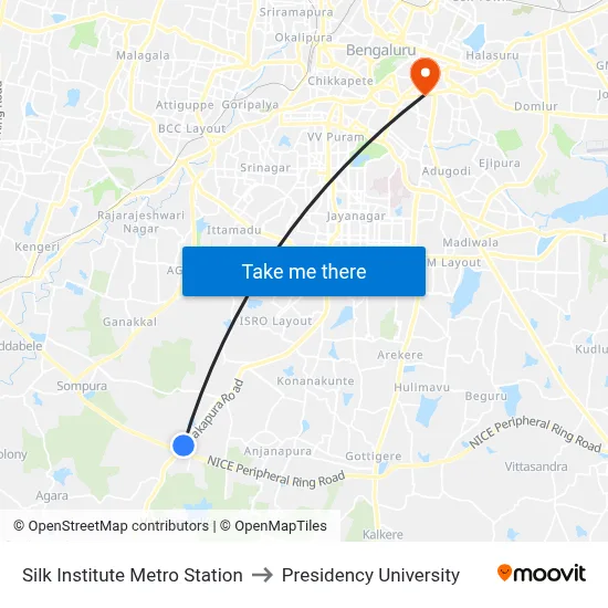 Silk Institute Metro Station to Presidency University map