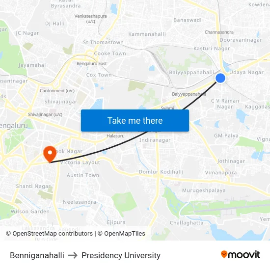 Benniganahalli to Presidency University map