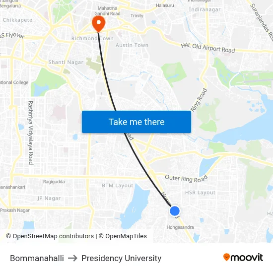 Bommanahalli to Presidency University map