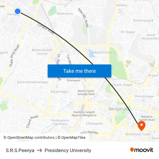 S.R.S.Peenya to Presidency University map