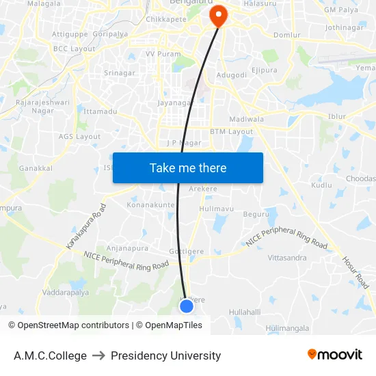 A.M.C.College to Presidency University map
