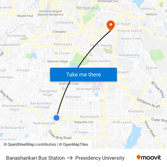 Banashankari Bus Station to Presidency University map