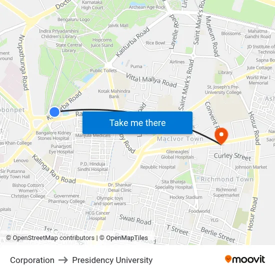 Corporation to Presidency University map