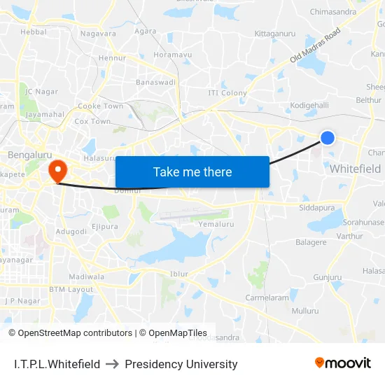 I.T.P.L.Whitefield to Presidency University map
