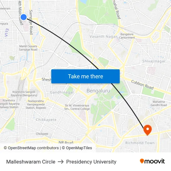 Malleshwaram Circle to Presidency University map