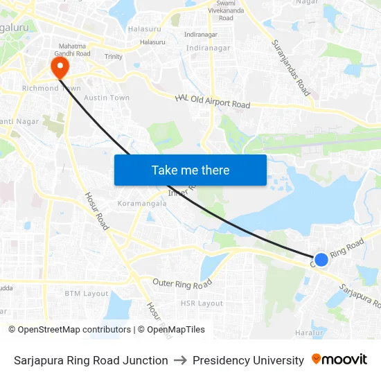 Sarjapura Ring Road Junction to Presidency University map