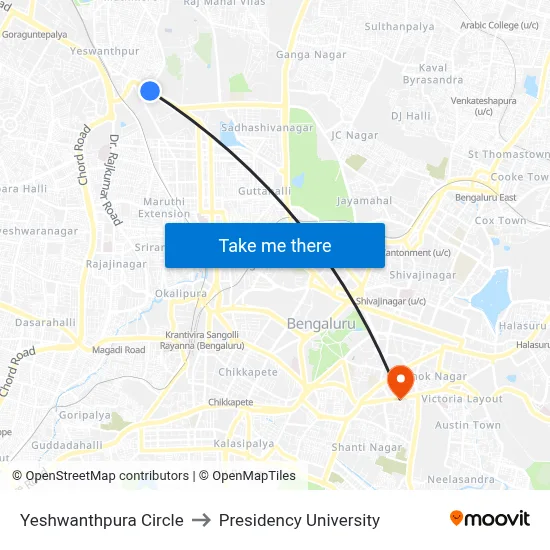 Yeshwanthpura Circle to Presidency University map