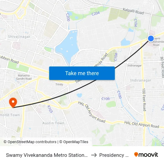 Swamy Vivekananda Metro Station / Isolation Hospital to Presidency University map