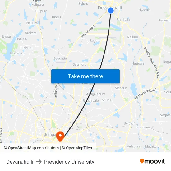Devanahalli to Presidency University map