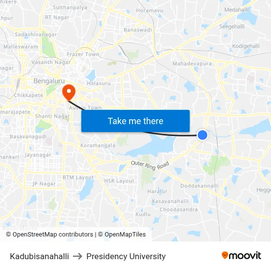 Kadubisanahalli to Presidency University map