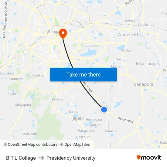 B.T.L.College to Presidency University map
