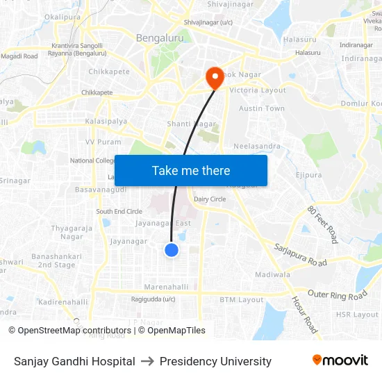 Sanjay Gandhi Hospital to Presidency University map