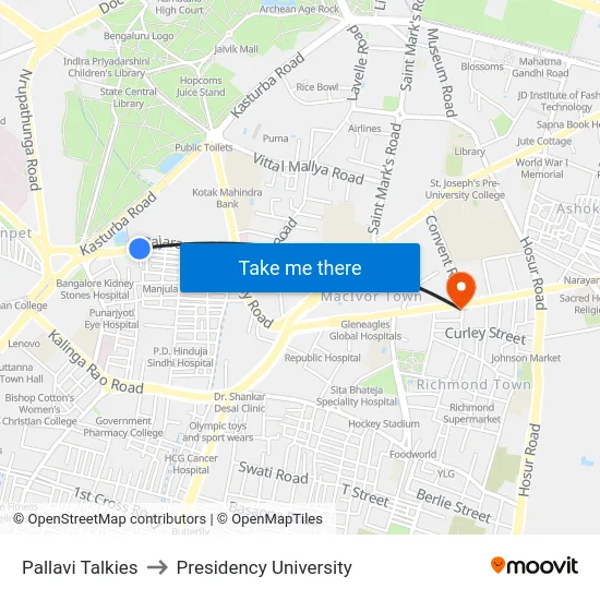 Pallavi Talkies to Presidency University map