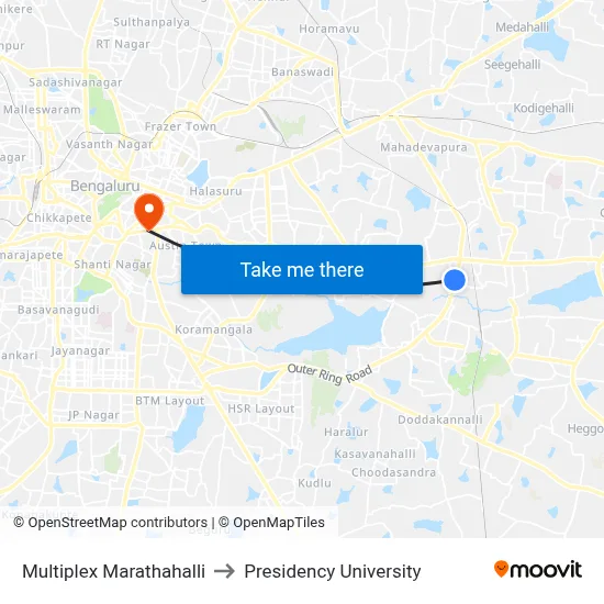 Multiplex Marathahalli to Presidency University map