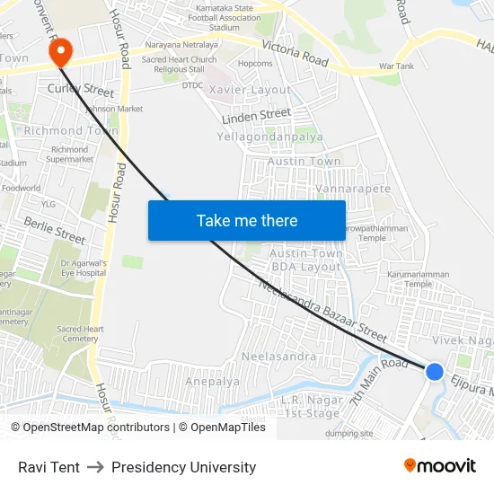 Ravi Tent to Presidency University map