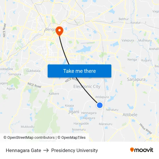 Hennagara Gate to Presidency University map