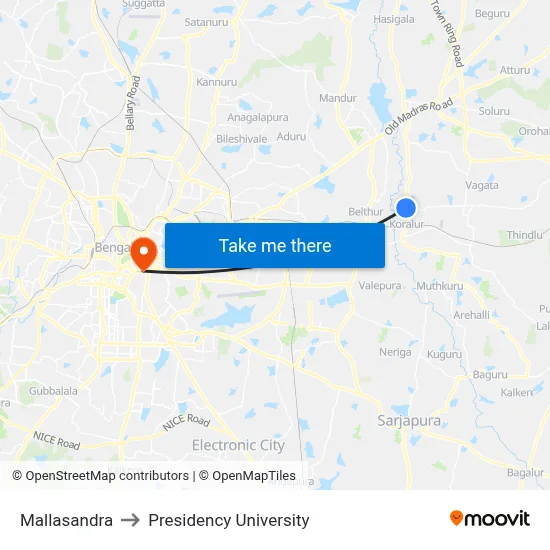 Mallasandra to Presidency University map