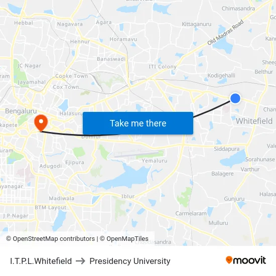 I.T.P.L.Whitefield to Presidency University map