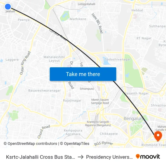 Ksrtc-Jalahalli Cross Bus Stand to Presidency University map