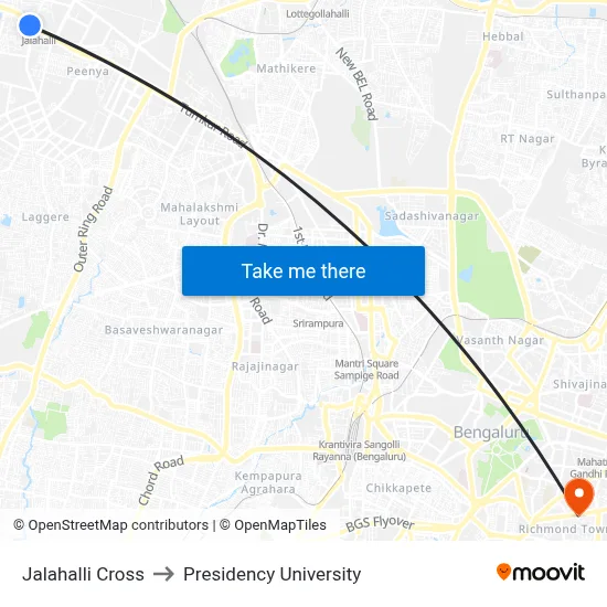 Jalahalli Cross to Presidency University map