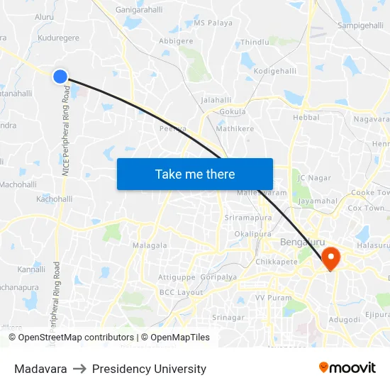 Madavara to Presidency University map