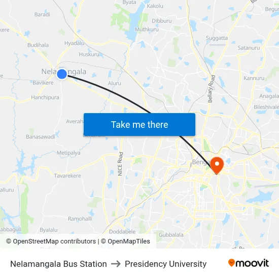 Nelamangala Bus Station to Presidency University map