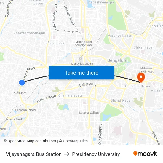 Vijayanagara Bus Station to Presidency University map