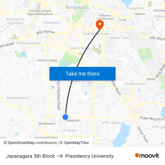 Jayanagara 5th Block to Presidency University map