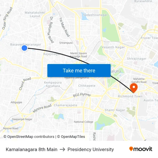 Kamalanagara 8th Main to Presidency University map