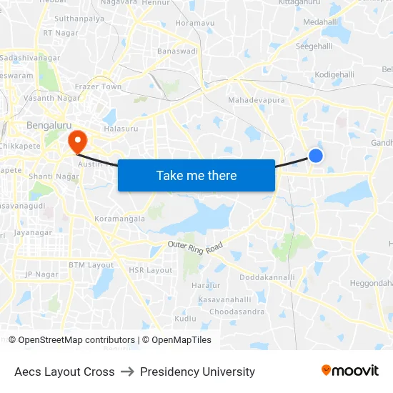 Aecs Layout Cross to Presidency University map