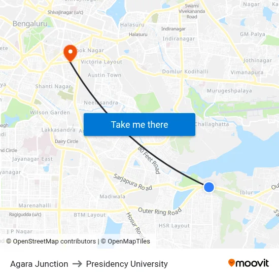 Agara Junction to Presidency University map