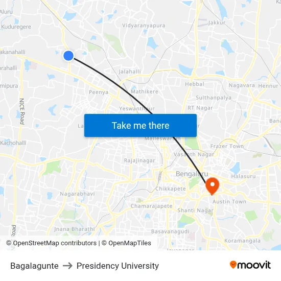Bagalagunte to Presidency University map