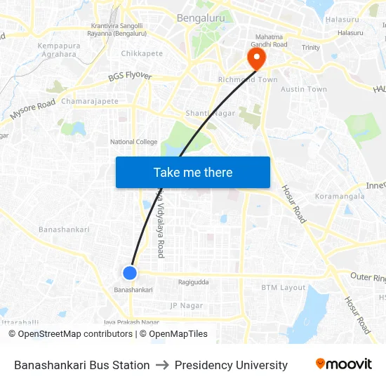 Banashankari Bus Station to Presidency University map