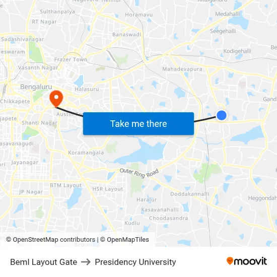 Beml Layout Gate to Presidency University map
