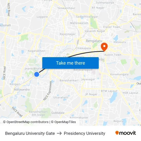 Bengaluru University Gate (Jbms) to Presidency University map