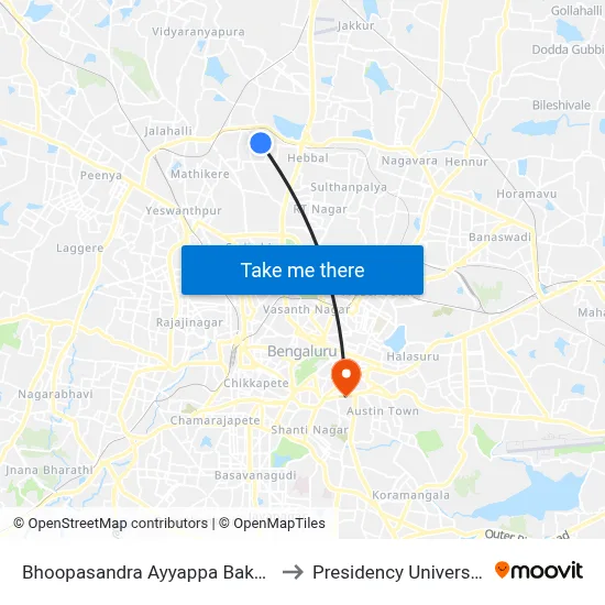 Bhoopasandra Ayyappa Bakery to Presidency University map