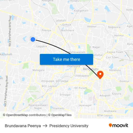 Brundavana Peenya to Presidency University map