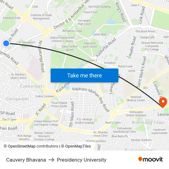 Cauvery Bhavana to Presidency University map