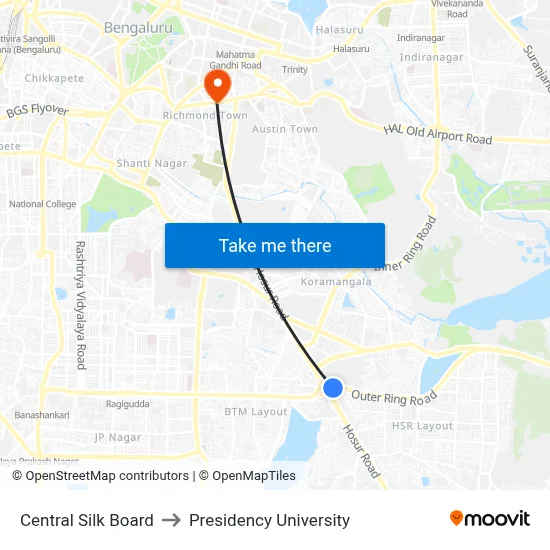 Central Silk Board to Presidency University map