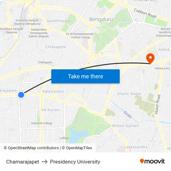 Chamarajapet to Presidency University map