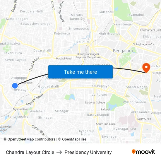 Chandra Layout Circle to Presidency University map