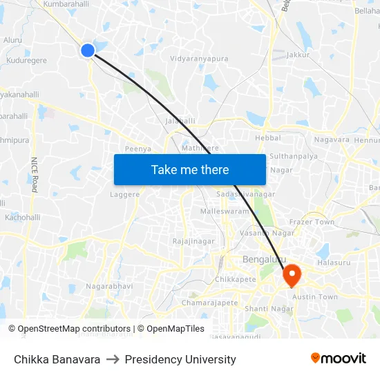 Chikka Banavara to Presidency University map