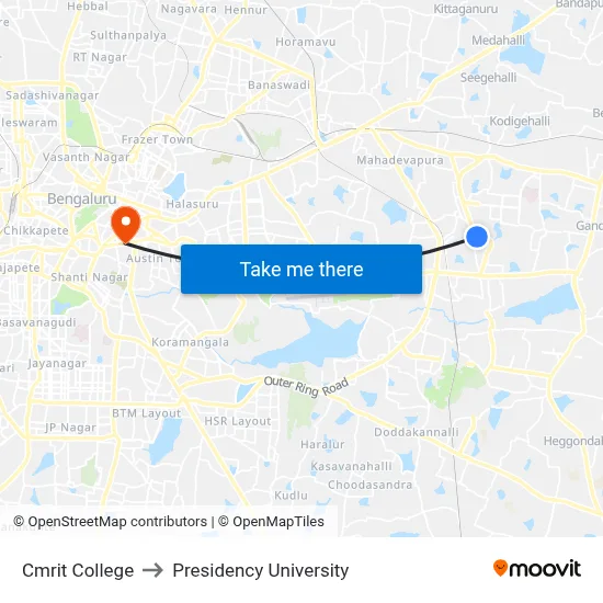 Cmrit College to Presidency University map