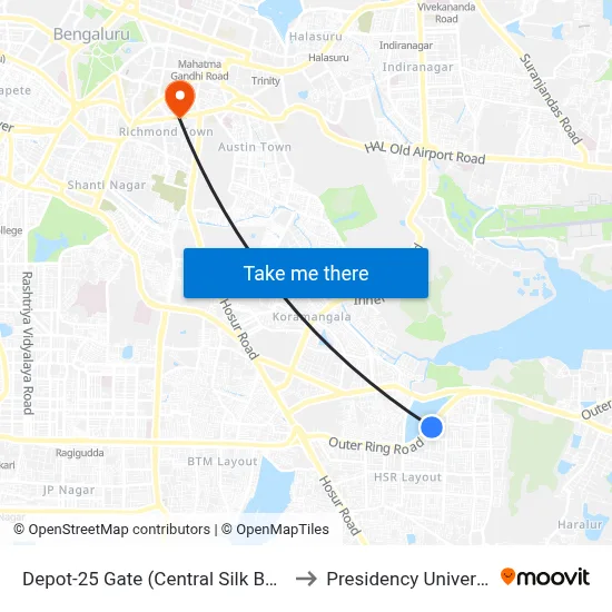 Depot-25 Gate (Central Silk Board) to Presidency University map