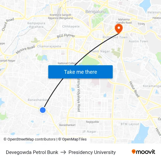 Devegowda Petrol Bunk to Presidency University map